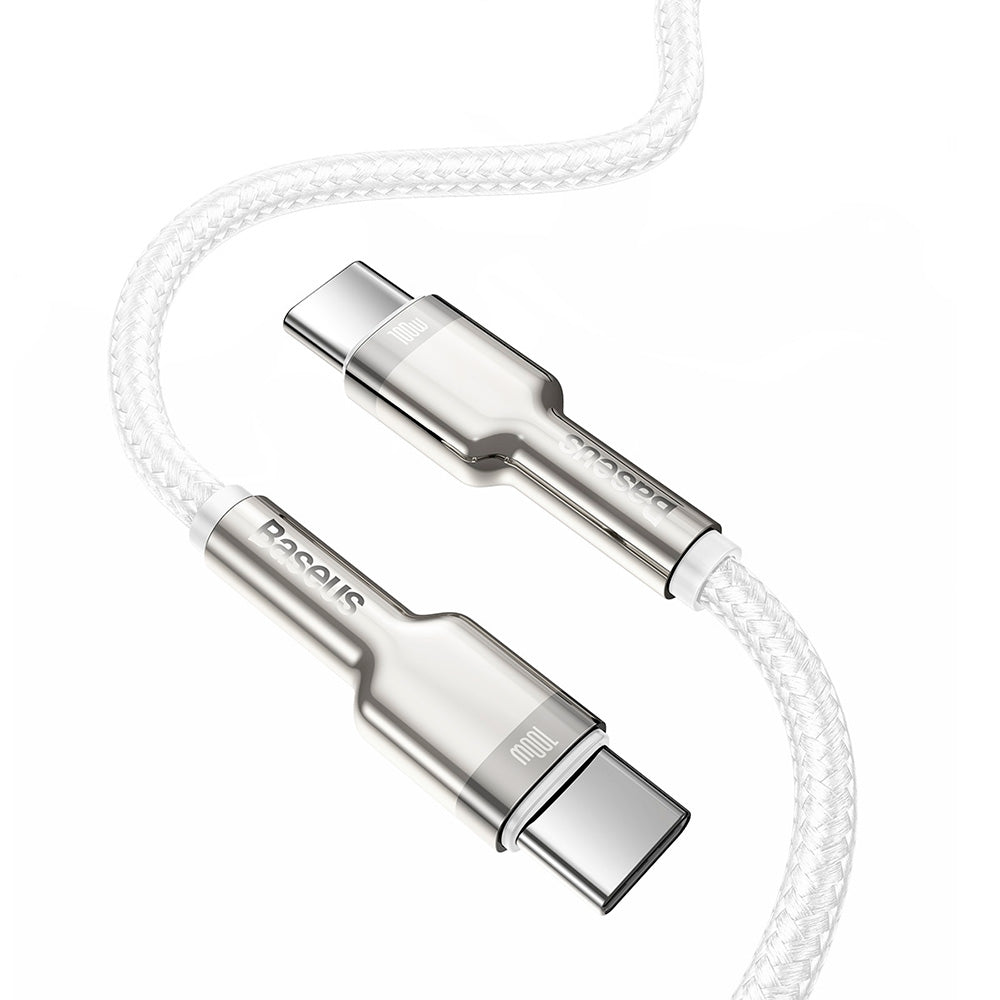 Cable de Carga Rápida Metalico Tipo-C a Tipo-C 1Mt 100W Baseus Blanco