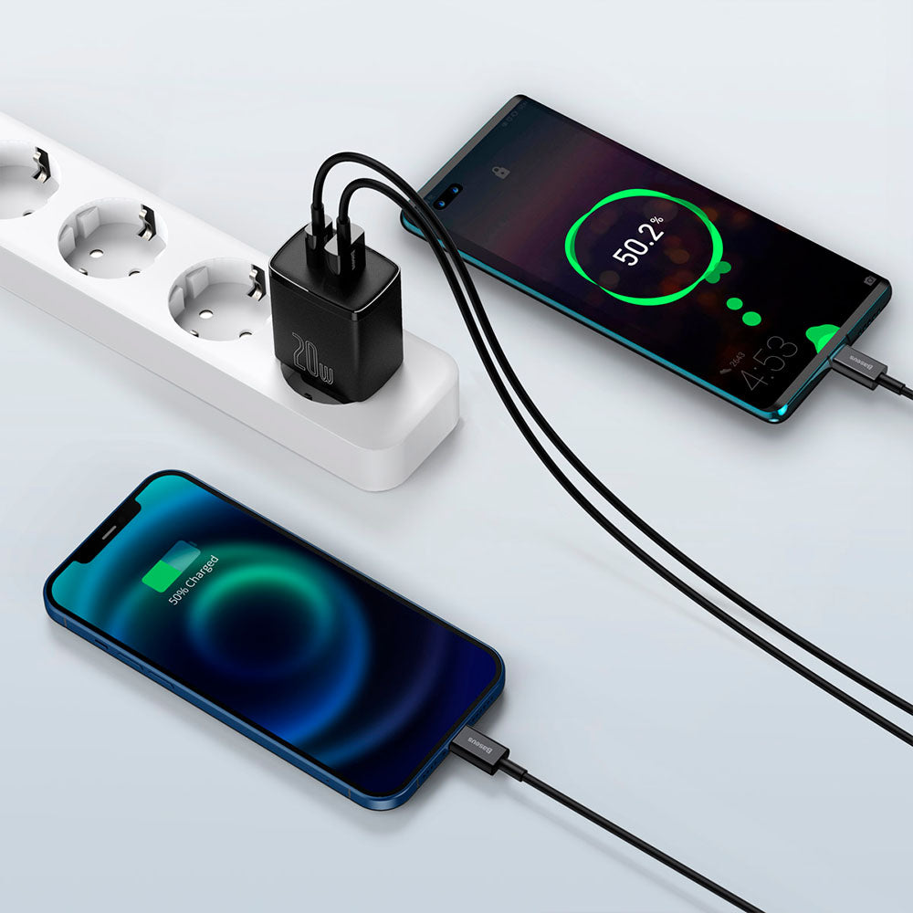 Cargador de Carga Rápida Dual USB y USB-C 20W Baseus