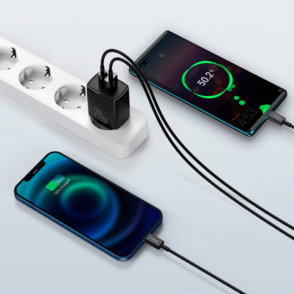 Cargador de Carga Rápida Dual USB y USB-C 20W Baseus