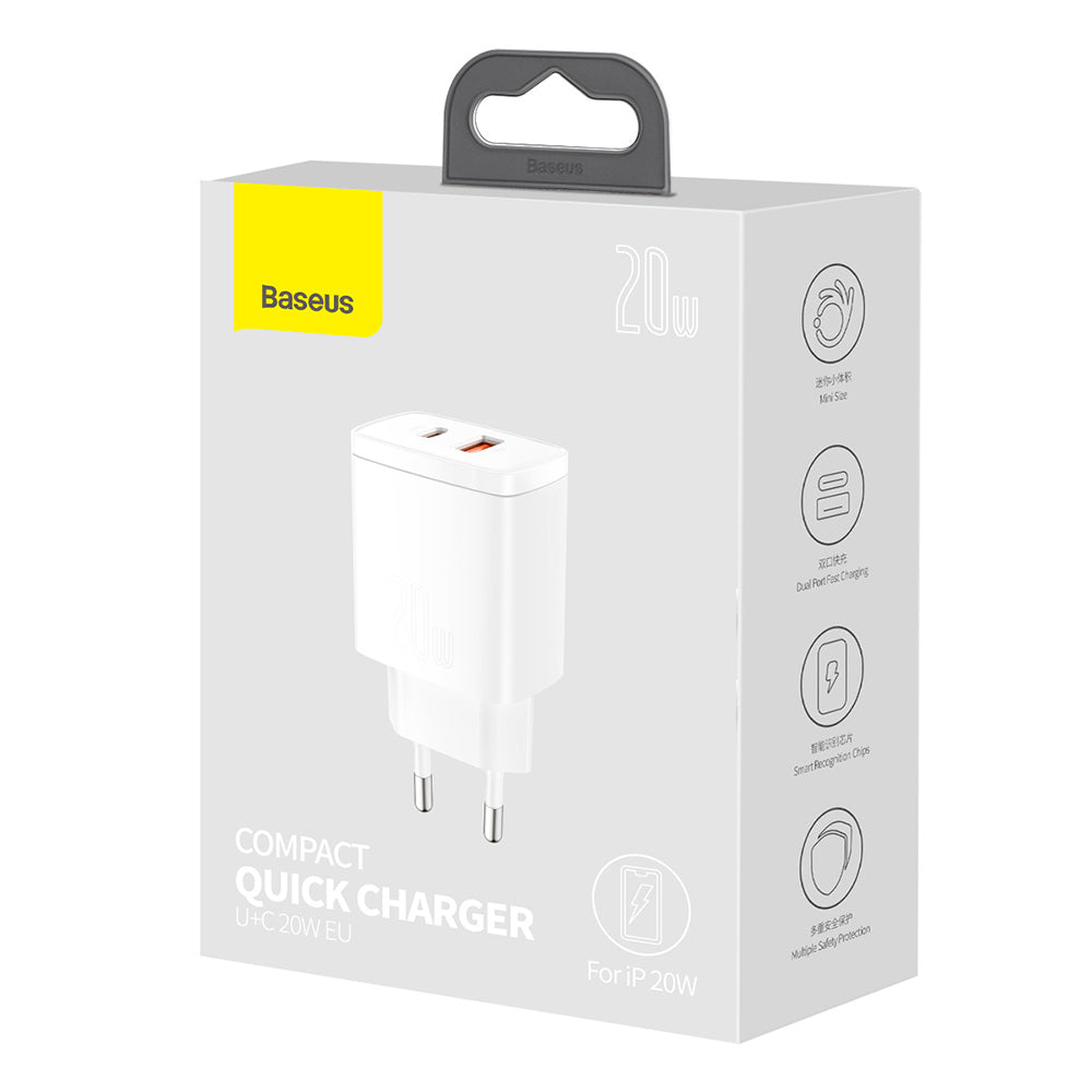 Cargador de Carga Rápida Dual USB y USB-C 20W Baseus